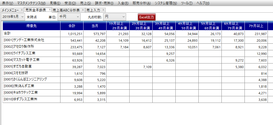 売掛金年齢表 導入事例 ユーテック